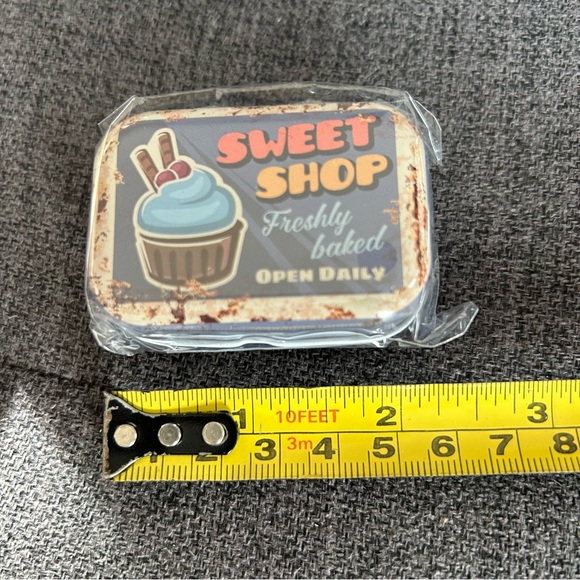 “SWEET SHOP Freshly Baked Open Daily” Mini Travel Tin, Pill, Jewelry Box, Blue - Picture 7 of 16